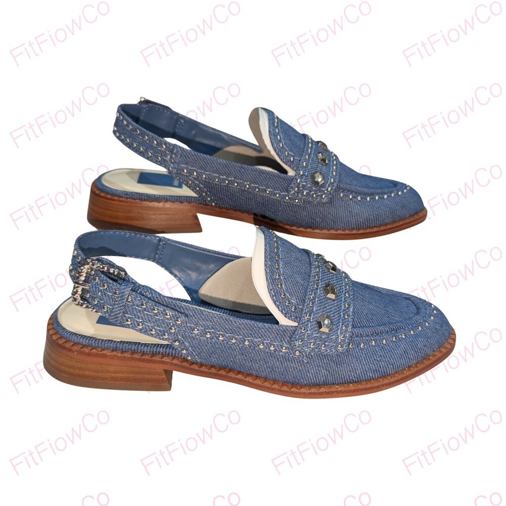 Dolce Vita Hardi Denim Studded Slingback Loafer Size 5 - Picture 2 of 7